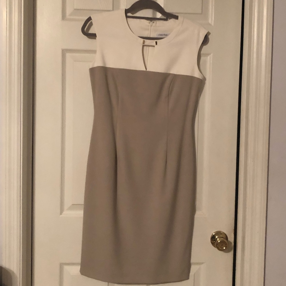 Calvin Klein taupe white dress 4
